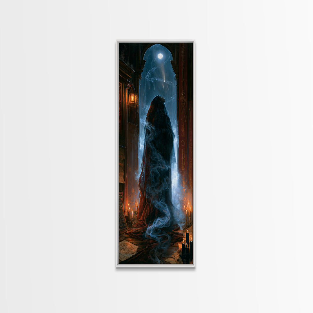The Widow Of The Whispering Comet, Victorian Gothic Art, Tall Narrow Wall Art, Framed Canvas Print, Gothic Wall Decor, Halloween Decor