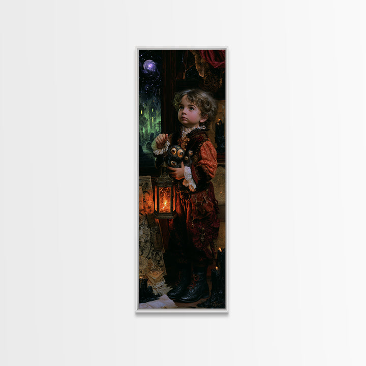 The Child Who Caught A Moon-Spawn, Lovecraftian Portrait Art, Tall Narrow Wall Art, Canvas Print, Gothic Wall Decor, Halloween Portrait Art