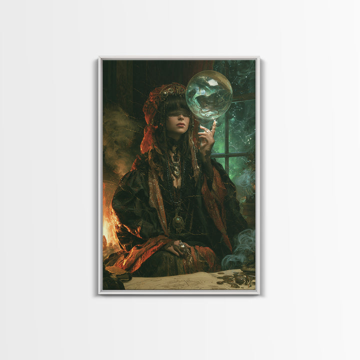 The Oracle Of The Glass Depths, Macabre Victorian Decor, Vertical Wall Art, Framed Canvas Print, Gothic Wall Decor, Halloween Portrait Art