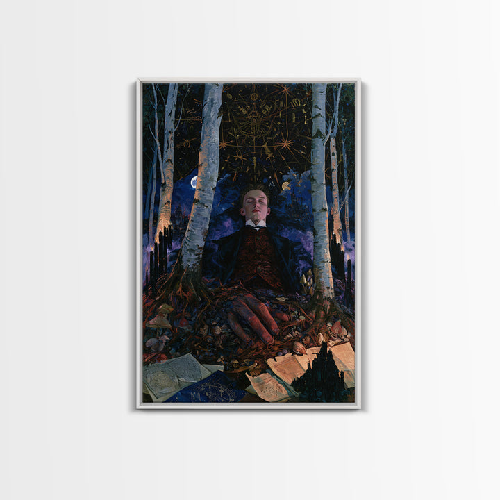The Sleeper In The Birch Grove, Antique Gothic Portrait, Vertical Wall Art, Canvas Print, Gothic Wall Decor, Halloween Portrait Art