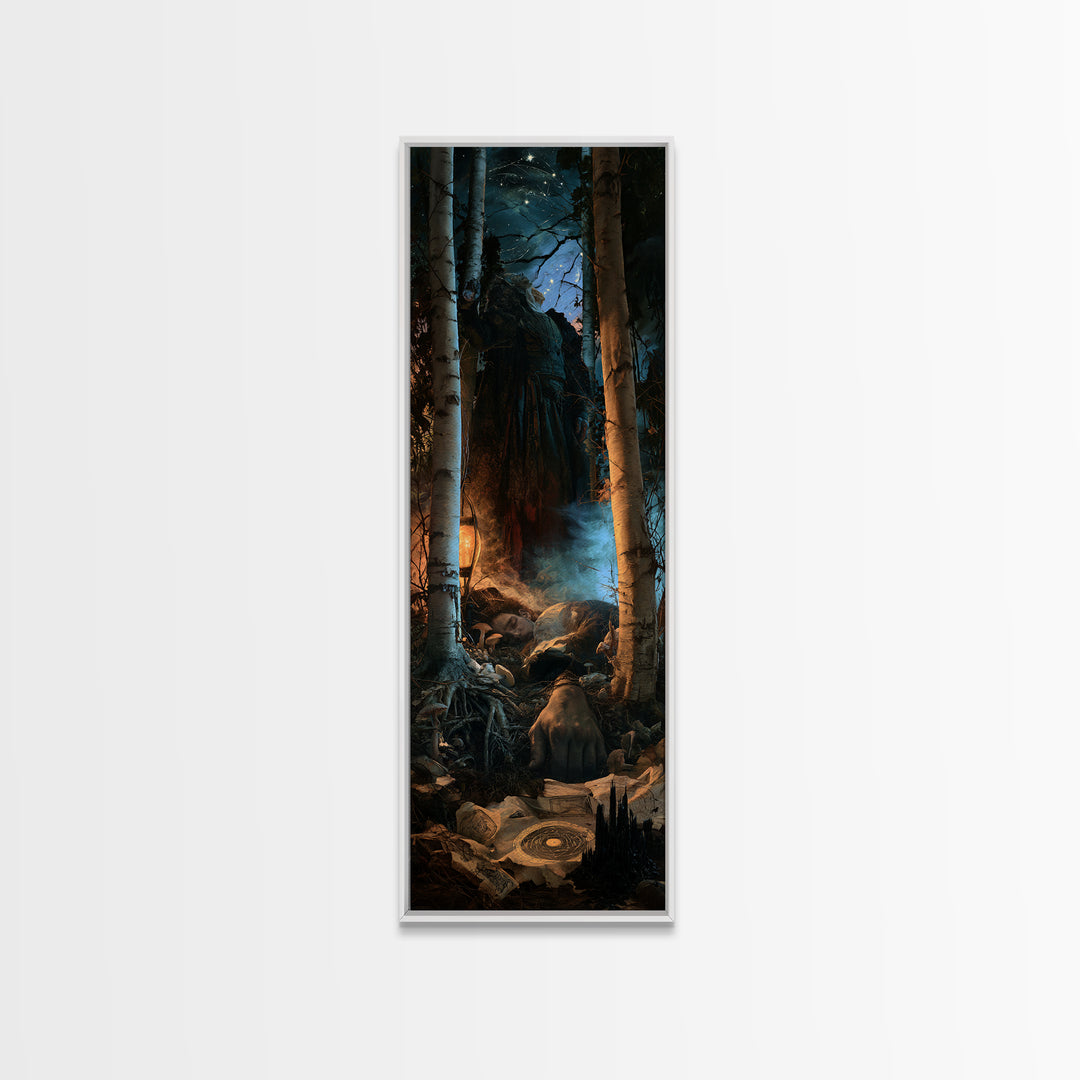 The Sleeper In The Birch Grove, Lovecraftian Portrait Art, Tall Narrow Wall Art, Framed Canvas Print, Gothic Wall Decor, Macabre Wall Art