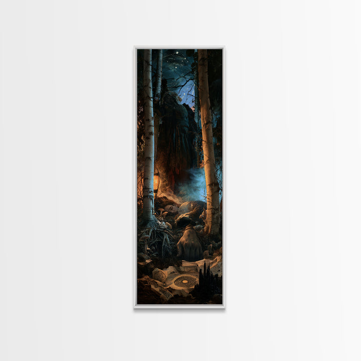 The Sleeper In The Birch Grove, Lovecraftian Portrait Art, Tall Narrow Wall Art, Framed Canvas Print, Gothic Wall Decor, Macabre Wall Art
