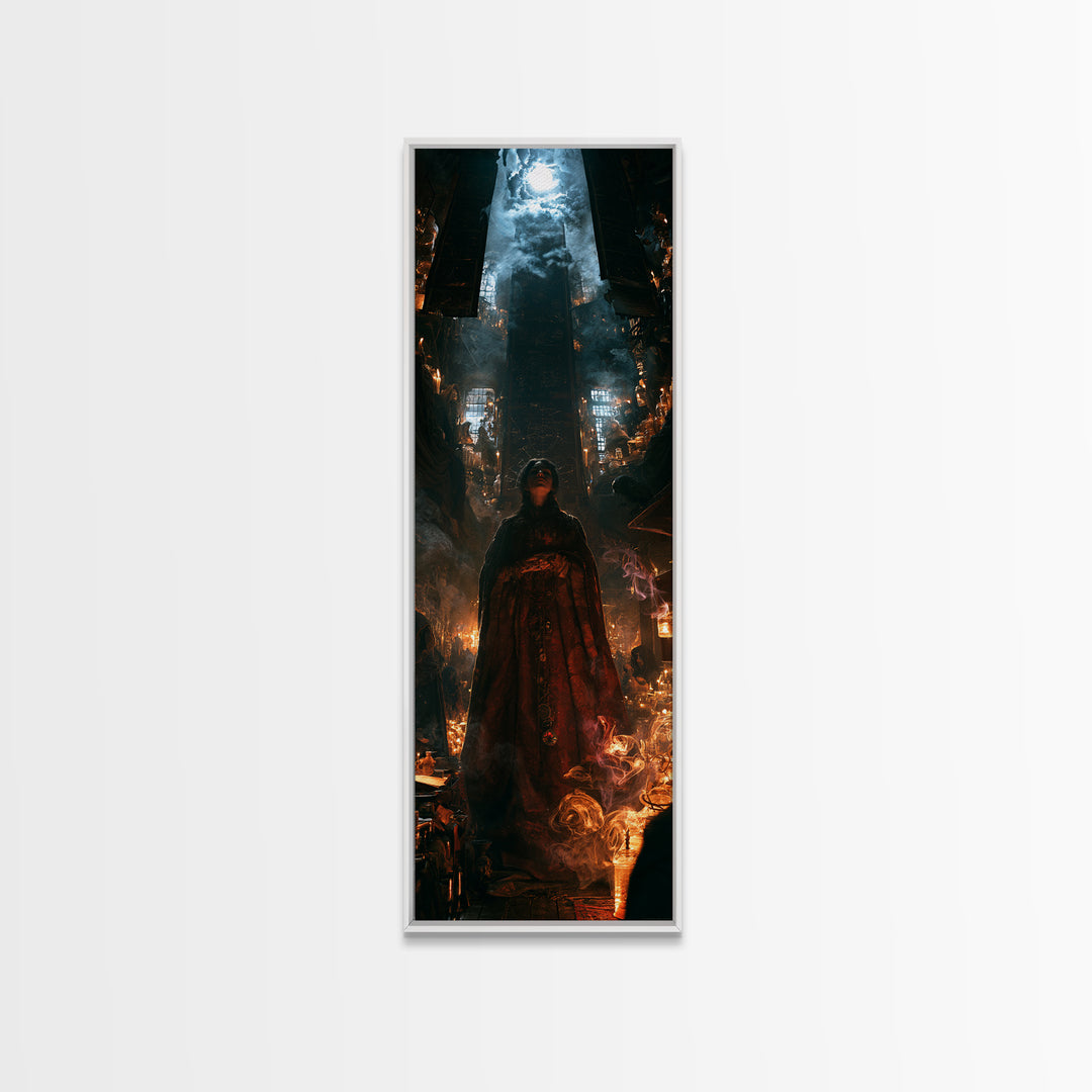The Lantern Market Beyond The Veil, Antique Gothic Portrait, Tall Narrow Wall Art, Canvas Print, Gothic Wall Decor, Halloween Portrait Art