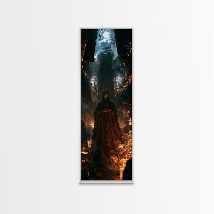 The Lantern Market Beyond The Veil, Antique Gothic Portrait, Tall Narrow Wall Art, Canvas Print, Gothic Wall Decor, Halloween Portrait Art