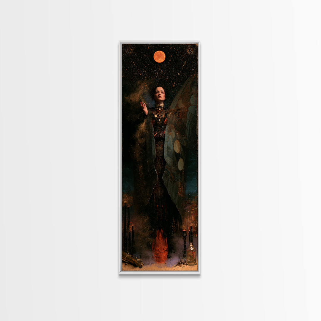 The Moth Prophet Of Kadath, Antique Gothic Portrait, Tall Narrow Wall Art, Canvas Print, Gothic Wall Decor, Halloween Portrait Art