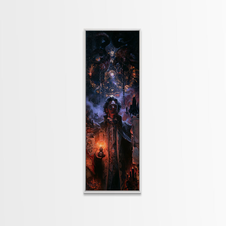 The Moonlit Shoggoth Menagerie, Dark Academia Wall Art, Tall Narrow Wall Art, Framed Canvas Print, Gothic Wall Decor, Halloween Portrait Art