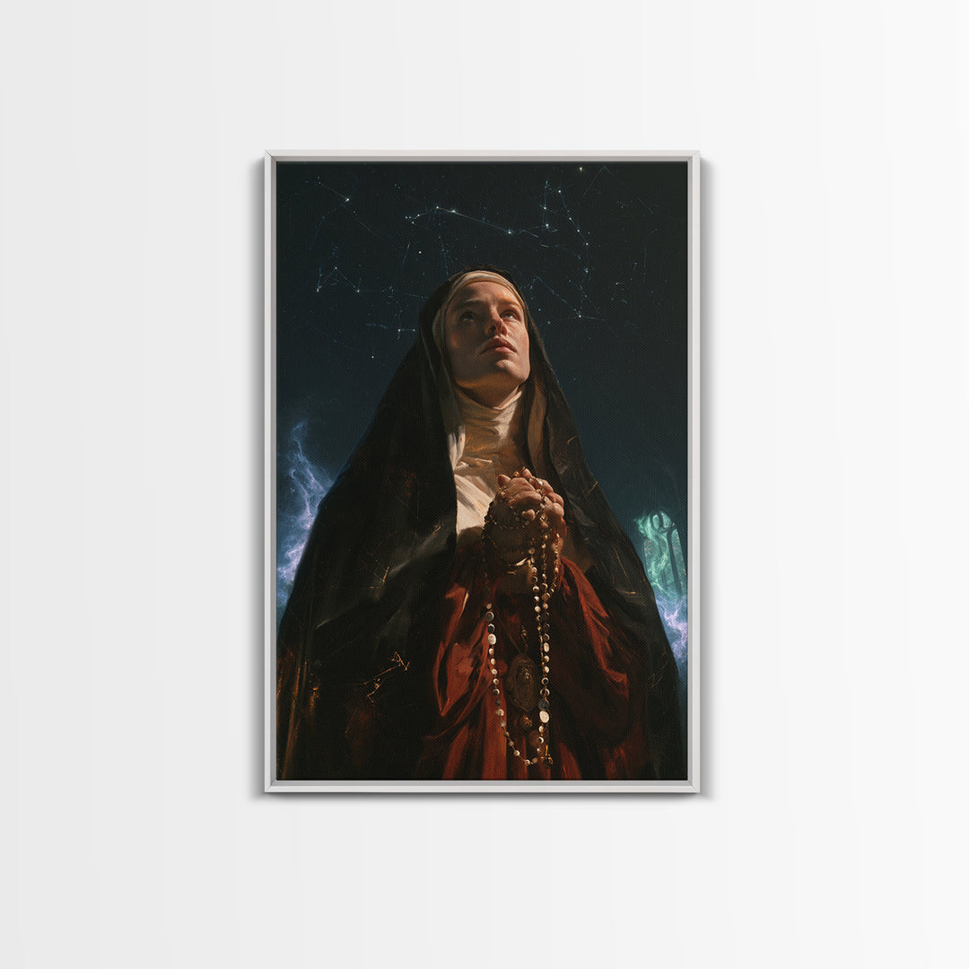 The Nun Of The Endless Constellation, Macabre Victorian Decor, Vertical Wall Art, Canvas Print, Gothic Wall Decor, Halloween Portrait Art