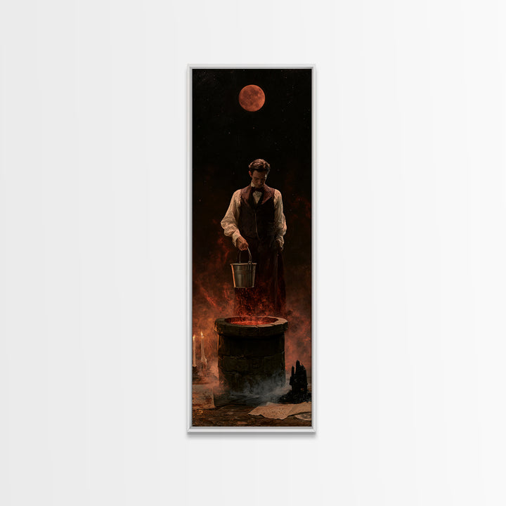 The Dreamwell Beneath Miskatonic, Victorian Horror Portrait, Tall Narrow Wall Art, Canvas Print, Gothic Wall Decor, Halloween Portrait Art