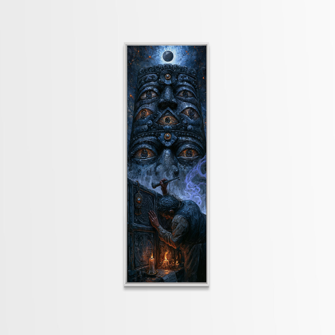 The Custodian Of The Whispering Idol, Macabre Victorian Decor, Tall Narrow Wall Art, Framed Canvas Print, Gothic Wall Decor