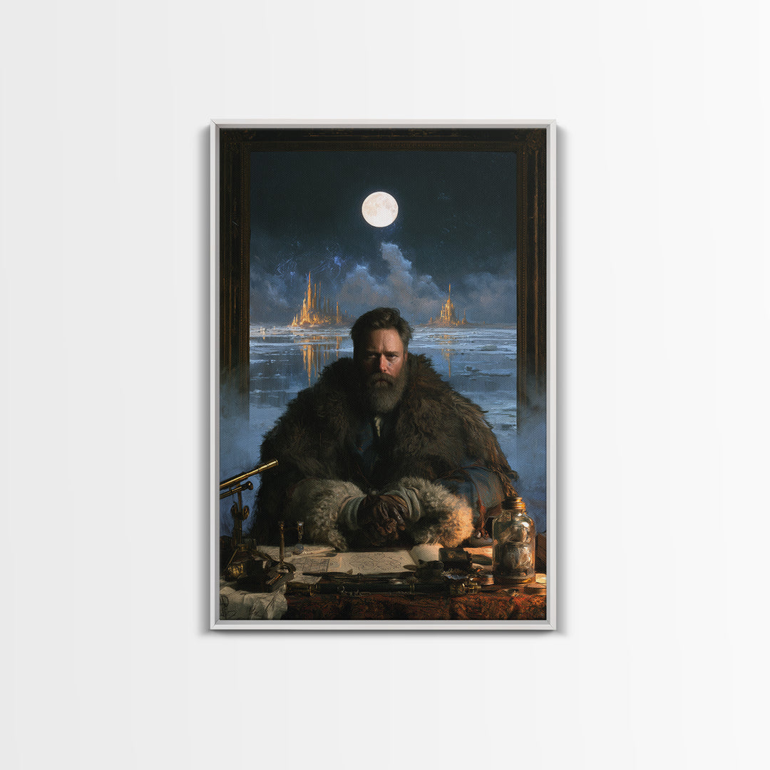 The Frost Beyond Carcosa, Lovecraftian Portrait Art, Vertical Wall Art, Framed Canvas Print, Gothic Wall Decor, Halloween Portrait Art