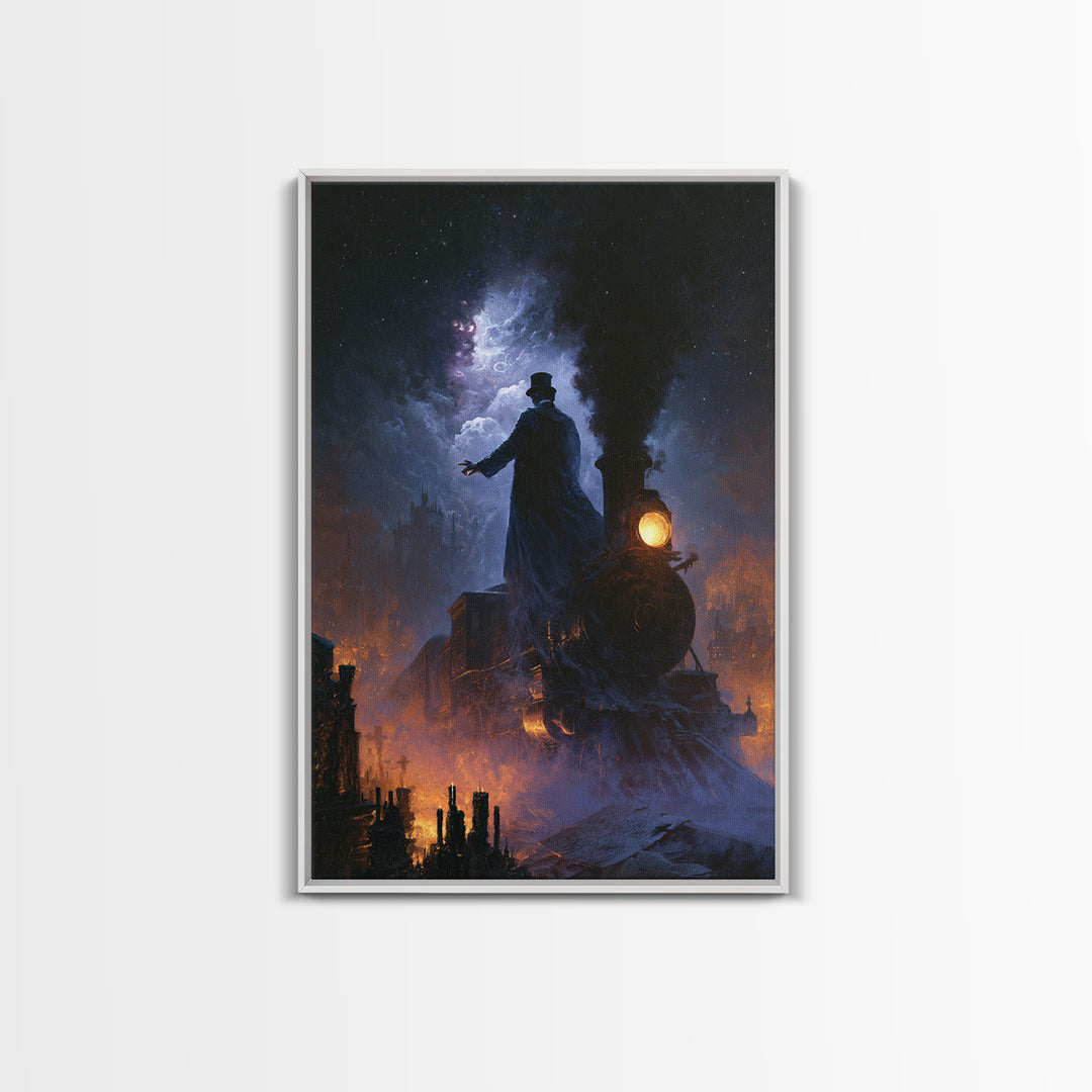 The Phantom Train To Kadath, Dark Academia Wall Art, Vertical Wall Art, Canvas Print, Gothic Wall Decor, Halloween Portrait Art