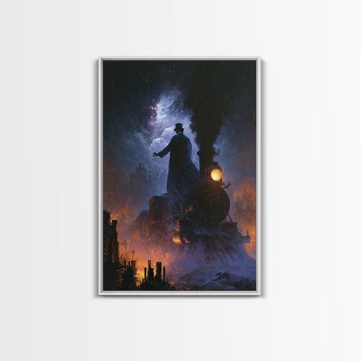 The Phantom Train To Kadath, Dark Academia Wall Art, Vertical Wall Art, Canvas Print, Gothic Wall Decor, Halloween Portrait Art