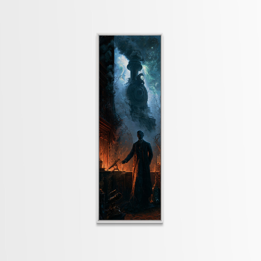The Phantom Train To Kadath, Macabre Victorian Decor, Tall Narrow Wall Art, Canvas Print, Gothic Wall Decor, Halloween Portrait Art