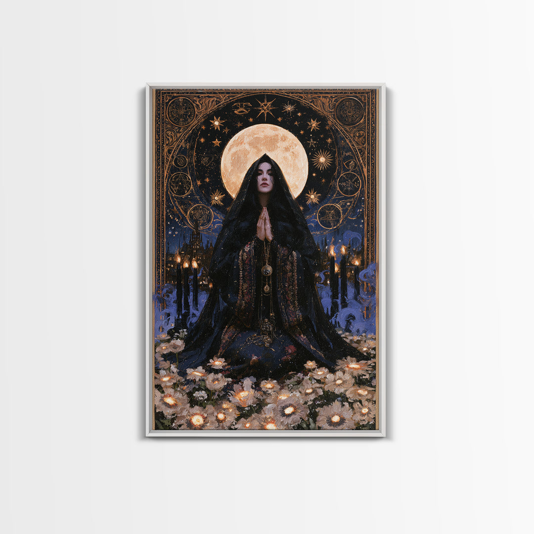 The Garden Of The Eyeless Moon, Lovecraftian Portrait Art, Vertical Wall Art, Framed Canvas Print, Gothic Wall Decor, Halloween Portrait Art