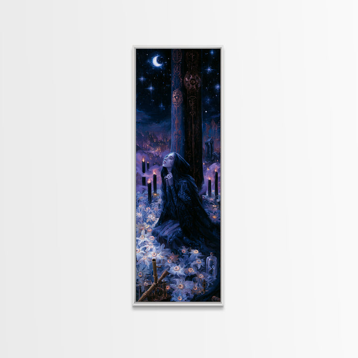 The Garden Of The Eyeless Moon, Dark Academia Wall Art, Tall Narrow Wall Art, Framed Canvas Print, Gothic Wall Decor, Halloween Portrait Art
