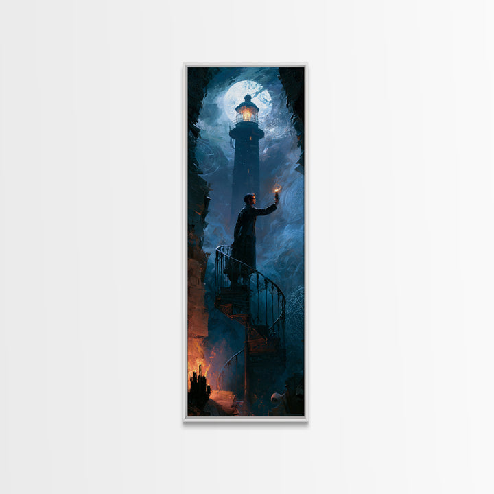 The Last Lighthouse Of Y’Ha-Nthlei, Macabre Victorian Decor, Tall Narrow Wall Art, Canvas Print, Gothic Wall Decor, Halloween Portrait Art