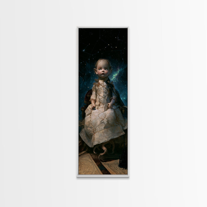 The Doll From Beyond The Void, Victorian Horror Portrait, Tall Narrow Wall Art, Canvas Print, Gothic Wall Decor, Halloween Portrait Art
