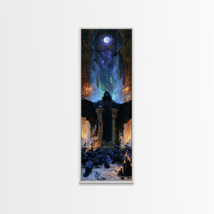 The Raven Sermon Of Leng, Victorian Gothic Art, Tall Narrow Wall Art, Canvas Print, Gothic Wall Decor, Halloween Portrait Art