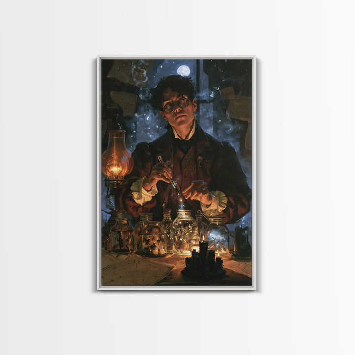 The Apothecary Of Black Seashell Dreams, Dark Academia Wall Art, Vertical Wall Art, Framed Canvas Print, Gothic Wall Decor, Dark Fantasy Art