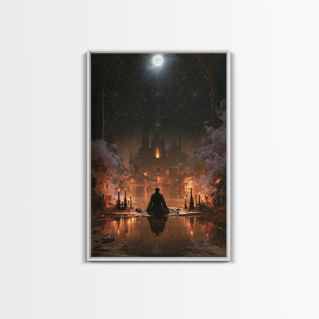 The Mirror Lake Of Lost Constellations, Victorian Gothic Art, Vertical Wall Art, Canvas Print, Gothic Wall Decor, Halloween Portrait Art