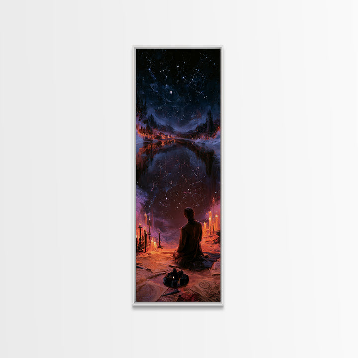 The Mirror Lake Of Lost Constellations, Lovecraftian Portrait Art, Tall Narrow Wall Art, Framed Canvas Print, Gothic Wall Decor