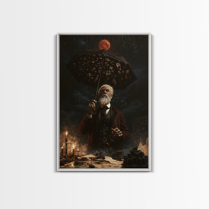 The Umbrella Of The Outer Rain, Dark Academia Wall Art, Vertical Wall Art, Canvas Print, Gothic Wall Decor, Halloween Portrait Art