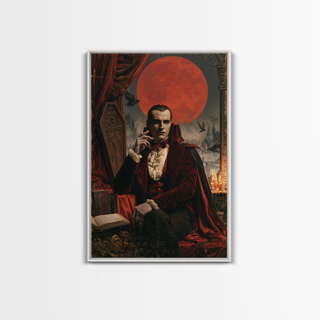 The Crimson Count, Victorian Vampire Portrait, Vertical Canvas Print, Macabre Home Decor, Antique Horror Decor, Classic Monster Art