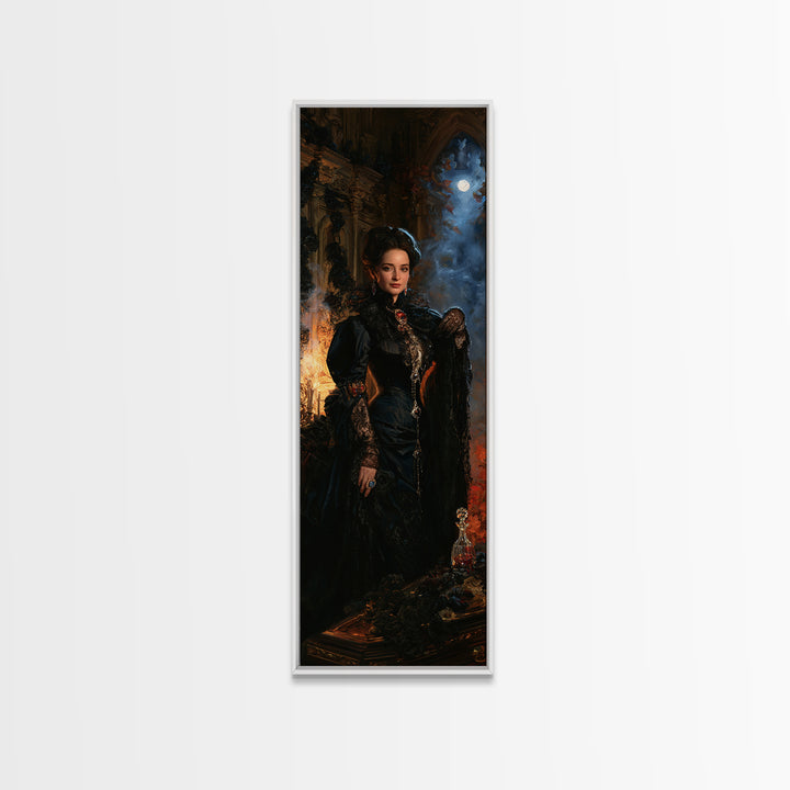 The Rose-Coffin Countess, Victorian Vampire Portrait, Tall Narrow Canvas Print, Macabre Home Decor, Gothic Wall Decor, Classic Monster Art