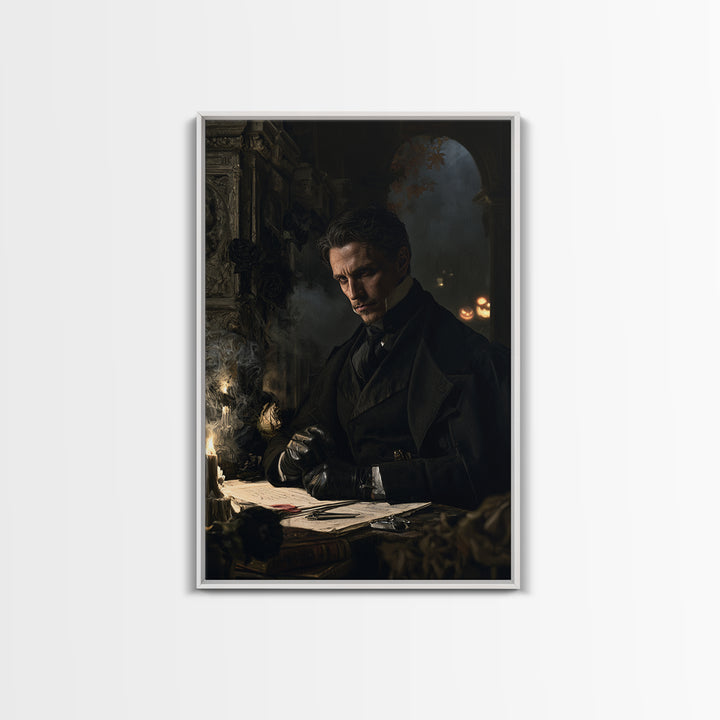 The Nocturne Barrister, Victorian Vampire Portrait, Vertical Canvas Print, Dark Academia Decor, Antique Horror Decor, Classic Monster Art
