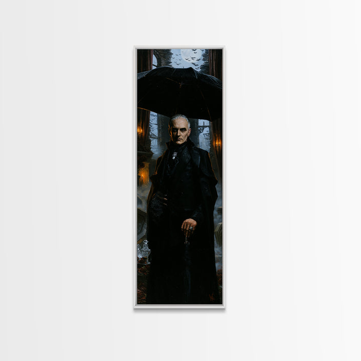 The Cemetery Gentleman, Victorian Vampire Portrait, Tall Narrow Canvas Print, Macabre Home Decor, Spooky Season Decor, Classic Monster Art