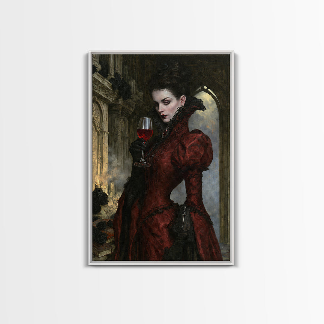 The Scarlet Thirst Duchess, Victorian Vampire Portrait, Vertical Canvas Print, Gothic Home Decor, Gothic Wall Decor, Classic Monster Art