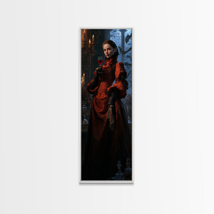 The Scarlet Thirst Duchess, Victorian Vampire Portrait, Tall Narrow Canvas Print, Antique Style Decor, Classic Monster Art