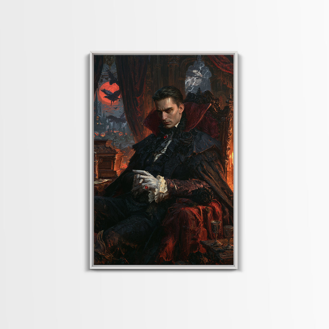 The Last Carpathian Lord, Victorian Vampire Portrait, Vertical Canvas Print, Classic Halloween Decor, Classic Monster Art