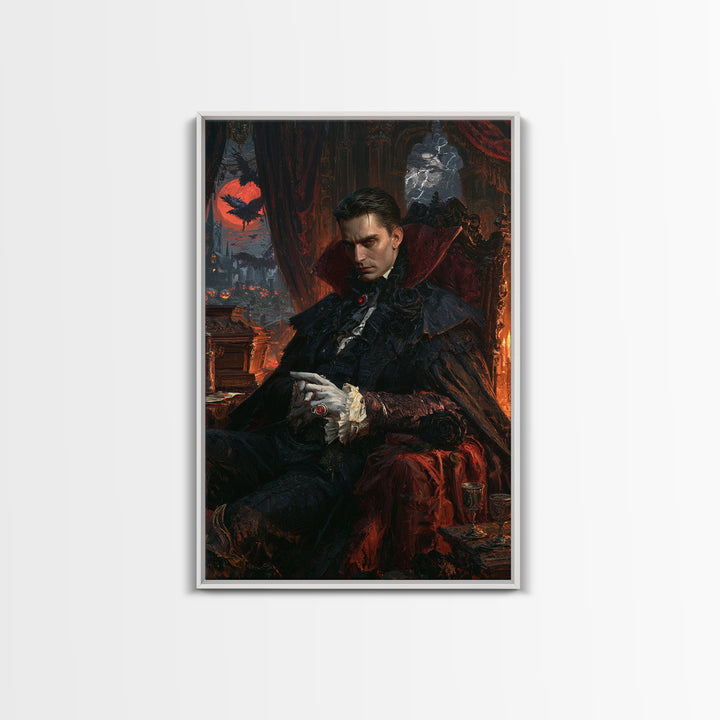 The Last Carpathian Lord, Victorian Vampire Portrait, Vertical Canvas Print, Classic Halloween Decor, Classic Monster Art