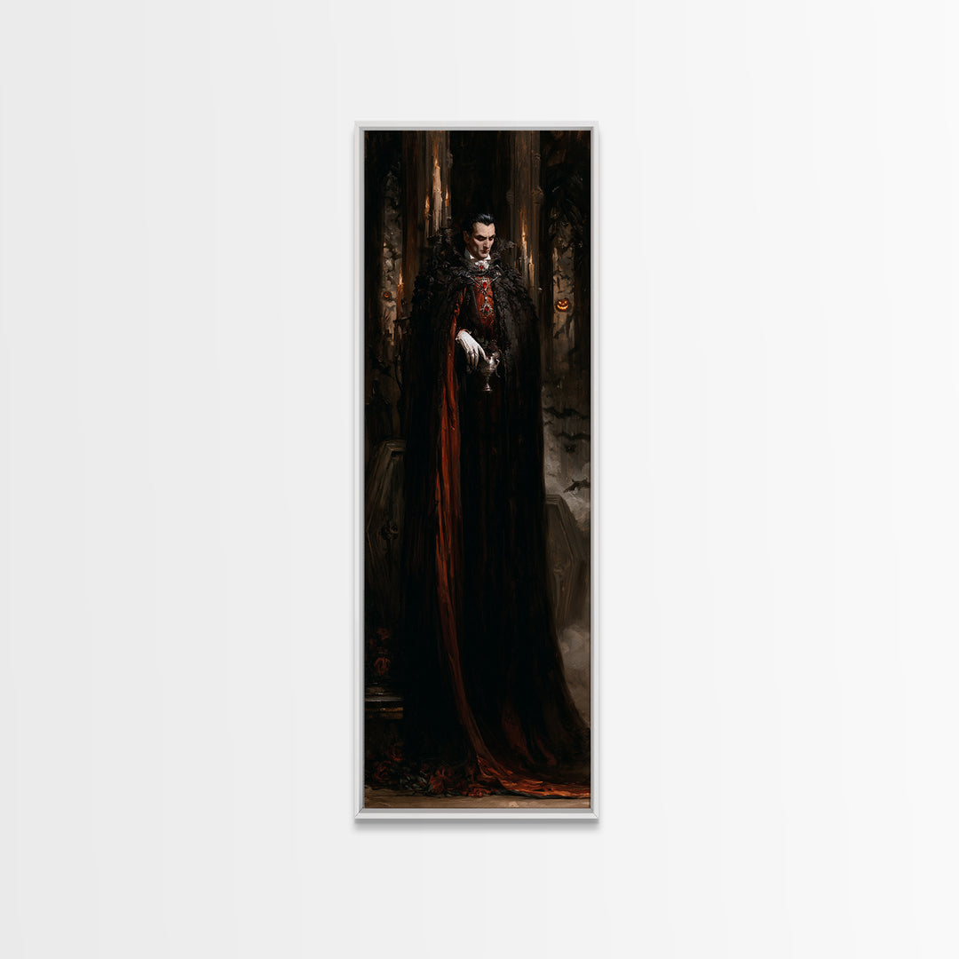 The Last Carpathian Lord, Victorian Vampire Portrait, Tall Narrow Canvas Print, Antique Style Decor, Gothic Wall Decor, Classic Monster Art