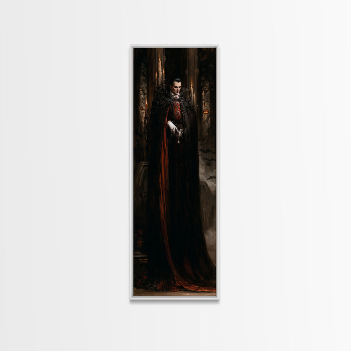 The Last Carpathian Lord, Victorian Vampire Portrait, Tall Narrow Canvas Print, Antique Style Decor, Gothic Wall Decor, Classic Monster Art
