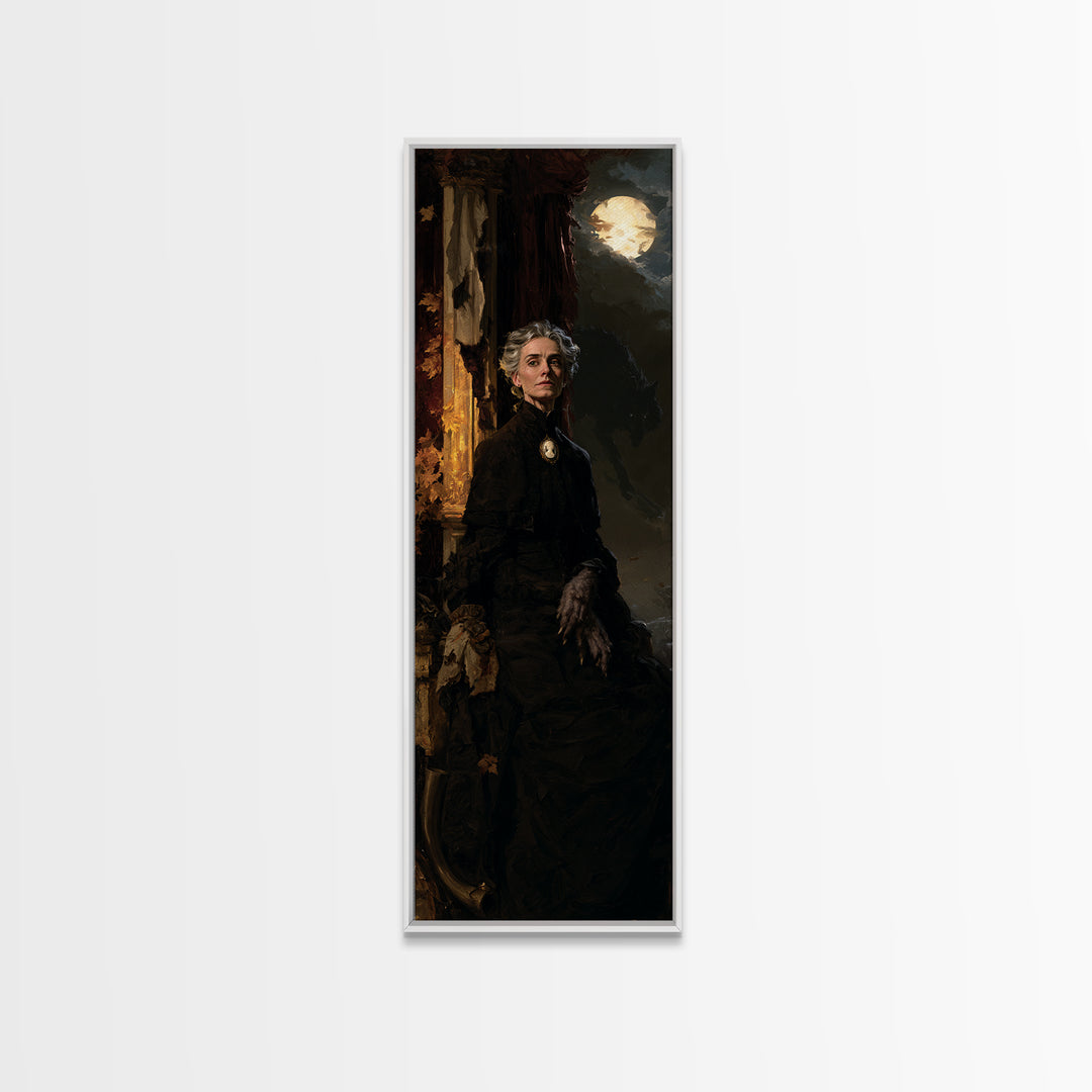The Wolf Moon Governess, Victorian Werewolf Portrait, Tall Narrow Canvas Print, Dark Academia Decor, Canvas Print, Classic Monster Art