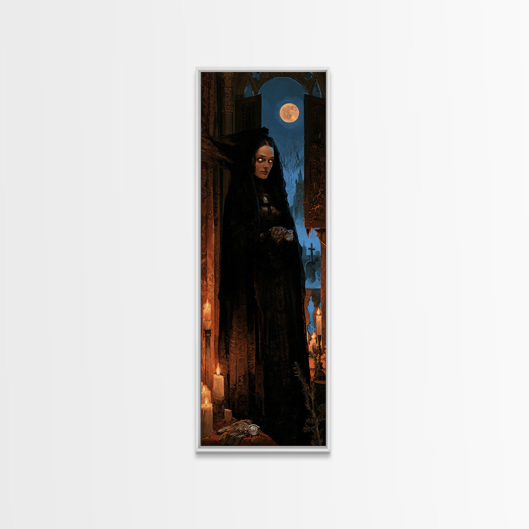 The Widow Of The Full Moon, Victorian Werewolf Portrait, Tall Narrow Canvas Print, Classic Halloween Decor, Canvas Print