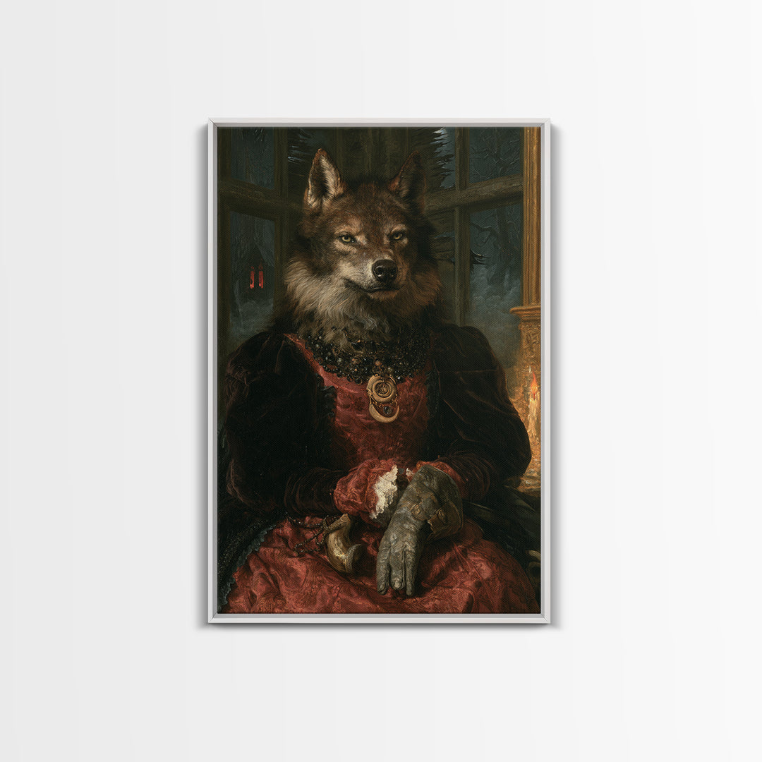 The Velvet Lycan Duchess, Victorian Werewolf Portrait, Vertical Canvas Print, Gothic Home Decor, Gothic Wall Decor, Classic Monster Art
