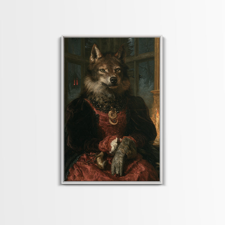 The Velvet Lycan Duchess, Victorian Werewolf Portrait, Vertical Canvas Print, Gothic Home Decor, Gothic Wall Decor, Classic Monster Art
