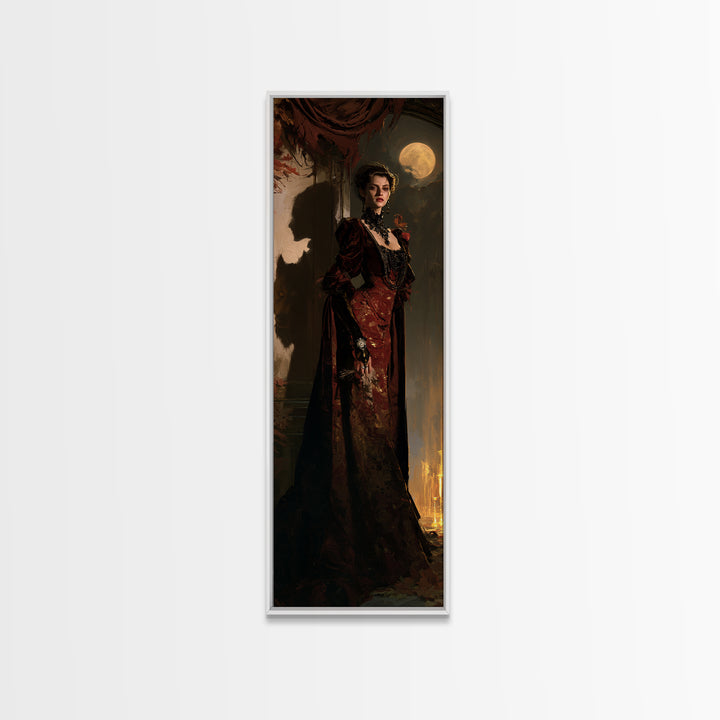 The Velvet Lycan Duchess, Victorian Werewolf Portrait, Tall Narrow Canvas Print, Gothic Home Decor, Spooky Season Decor, Classic Monster Art