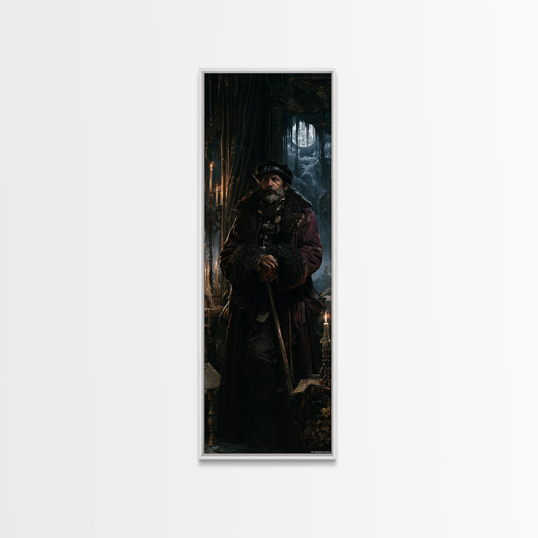The Midnight Gamekeeper, Victorian Werewolf Portrait, Tall Narrow Canvas Print, Antique Style Decor, Gothic Wall Decor, Classic Monster Art