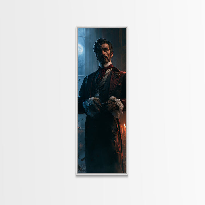 The Ballroom Lycan, Victorian Werewolf Portrait, Tall Narrow Canvas Print, Classic Halloween Decor, Spooky Season Decor, Classic Monster Art