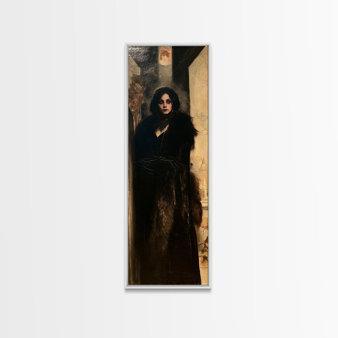 The Heiress Of Howling Fen, Victorian Werewolf Portrait, Tall Narrow Canvas Print, Classic Halloween Decor, Gothic Wall Decor