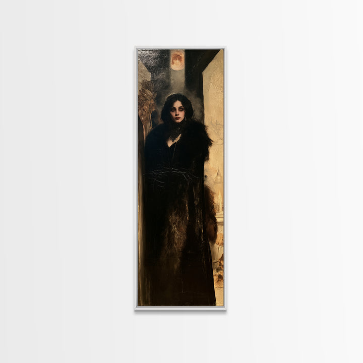 The Heiress Of Howling Fen, Victorian Werewolf Portrait, Tall Narrow Canvas Print, Classic Halloween Decor, Gothic Wall Decor