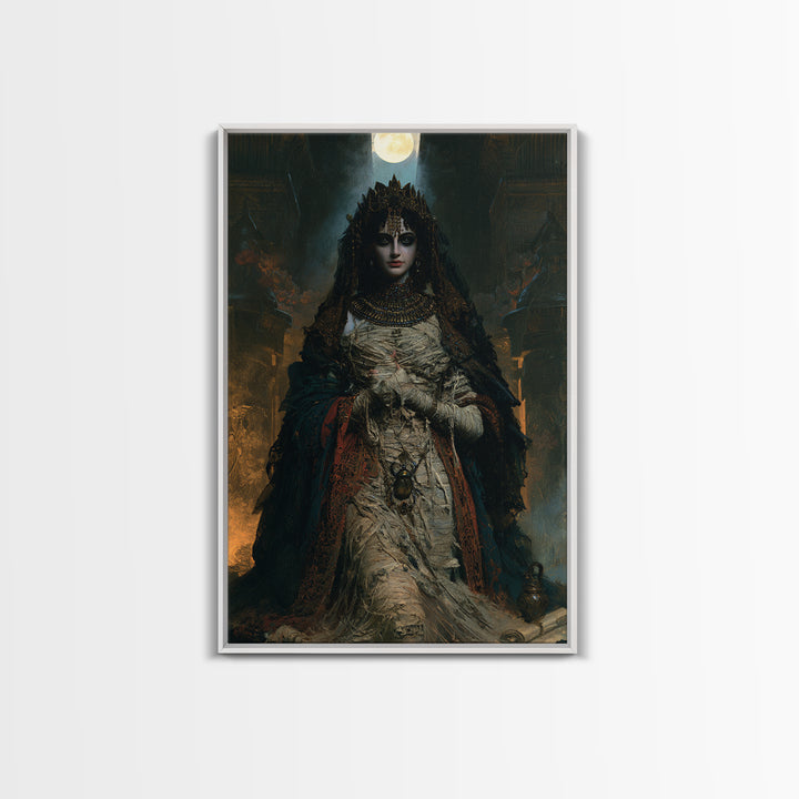 The Pharaoh’s Bride, Victorian Mummy Portrait, Vertical Canvas Print, Dark Academia Decor, Antique Horror Decor, Classic Monster Art