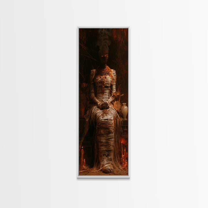 The Scarab Priestess, Victorian Mummy Portrait, Tall Narrow Canvas Print, Classic Halloween Decor, Spooky Season Decor, Classic Monster Art