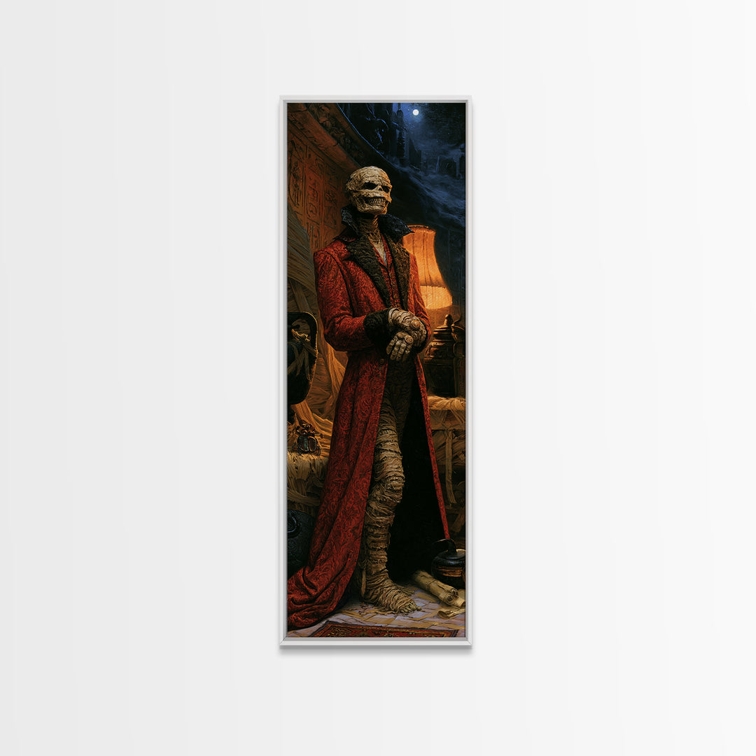 The Linen Baron, Victorian Mummy Portrait, Tall Narrow Canvas Print, Dark Academia Decor, Antique Horror Decor, Classic Monster Art