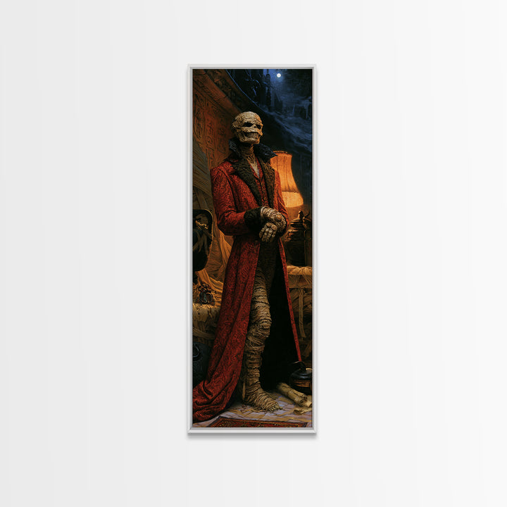 The Linen Baron, Victorian Mummy Portrait, Tall Narrow Canvas Print, Dark Academia Decor, Antique Horror Decor, Classic Monster Art
