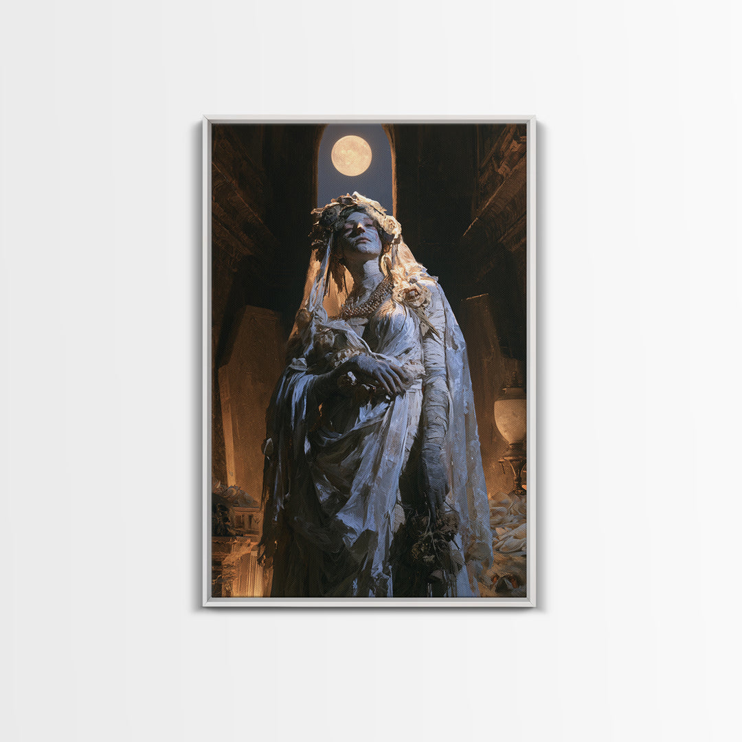 The Mausoleum Bride, Victorian Mummy Portrait, Vertical Canvas Print, Antique Style Decor, Canvas Print, Classic Monster Art